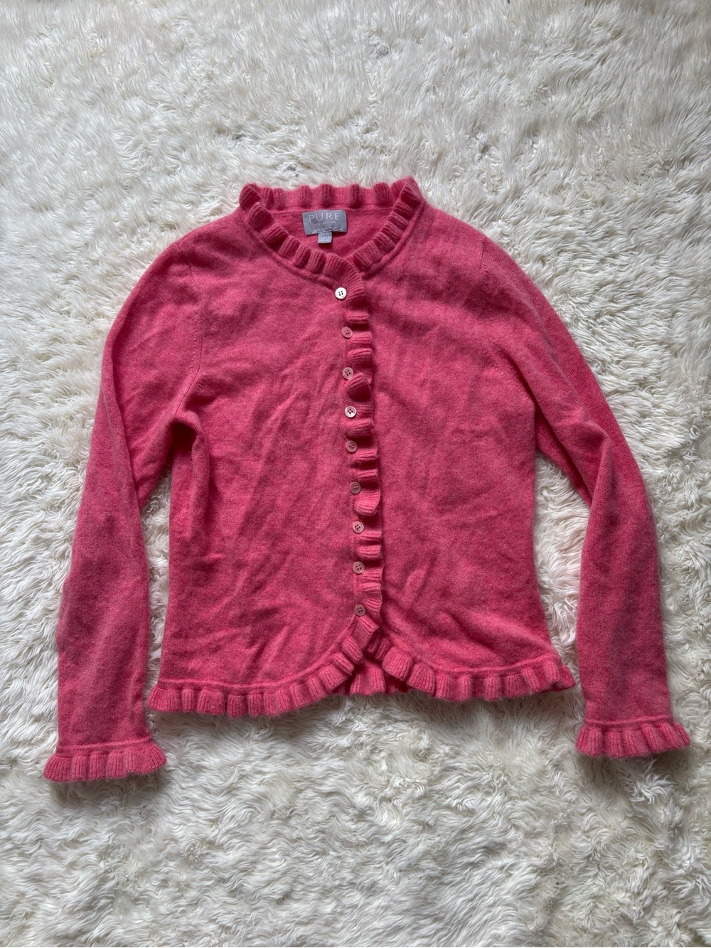 Pure Collection Pink Ruffle-Trim Cashmere Cardigan
